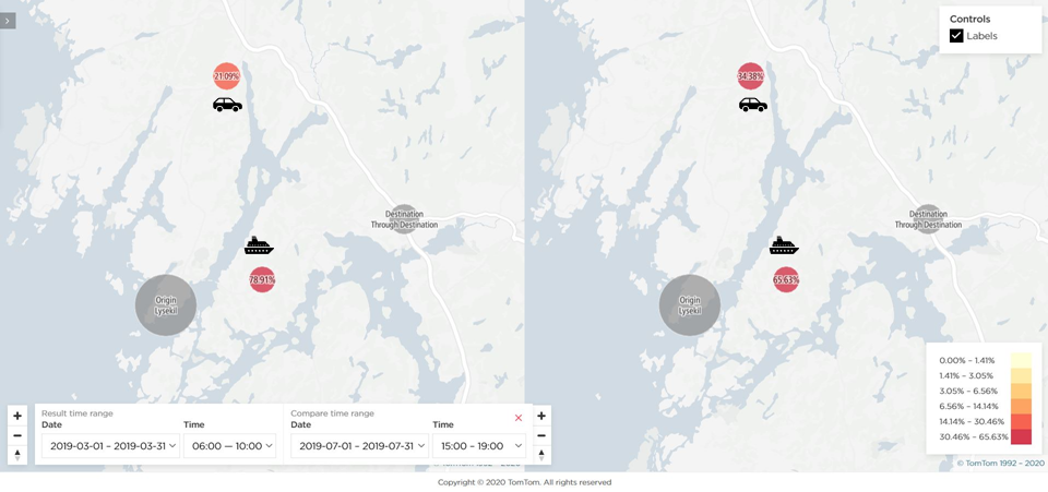 Map Flows visualization of the result - Comparison March 2019 to July 2019