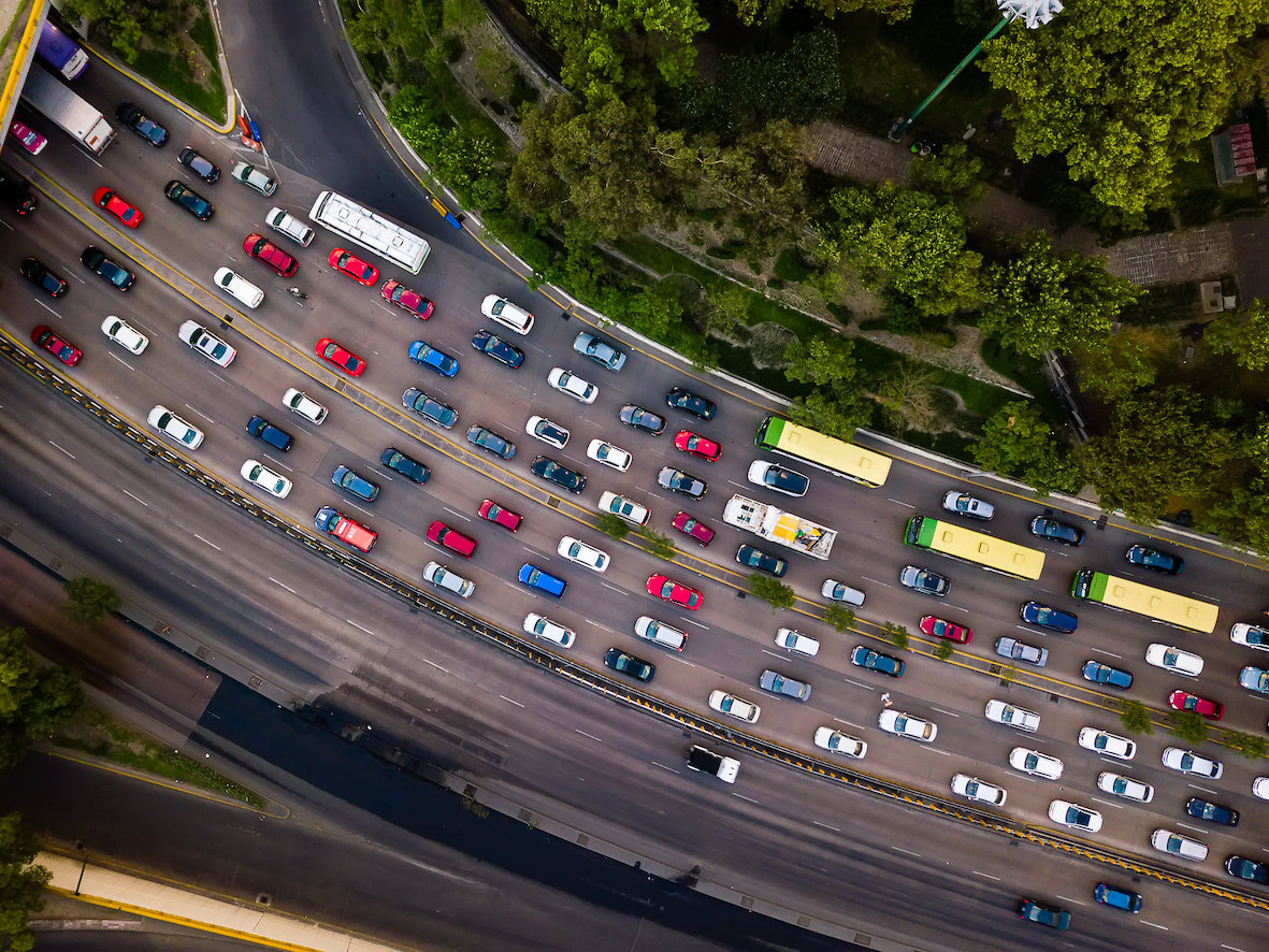 Aerial view of traffic on a freeway