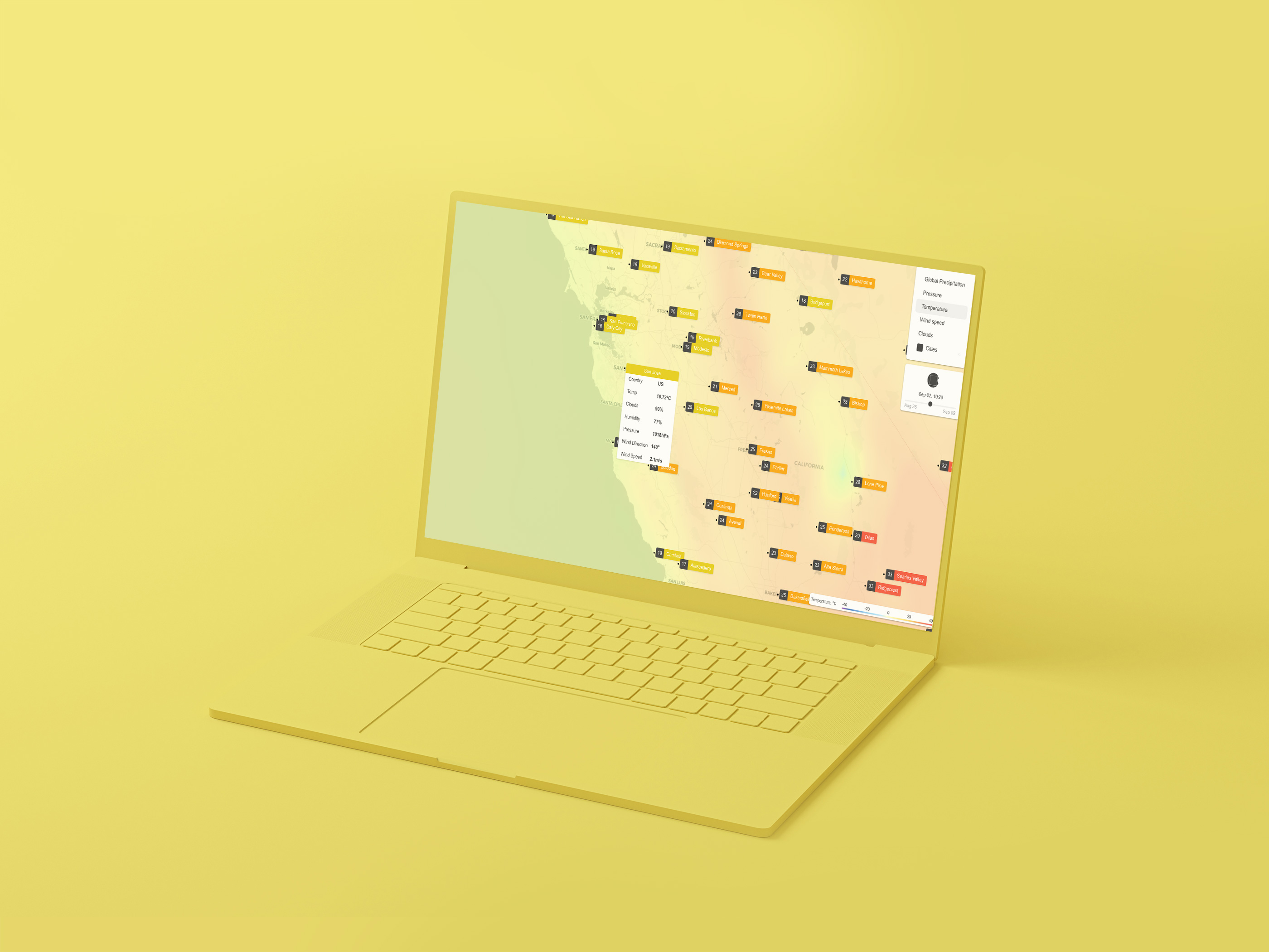 Open laptop displaying weather map of western United States