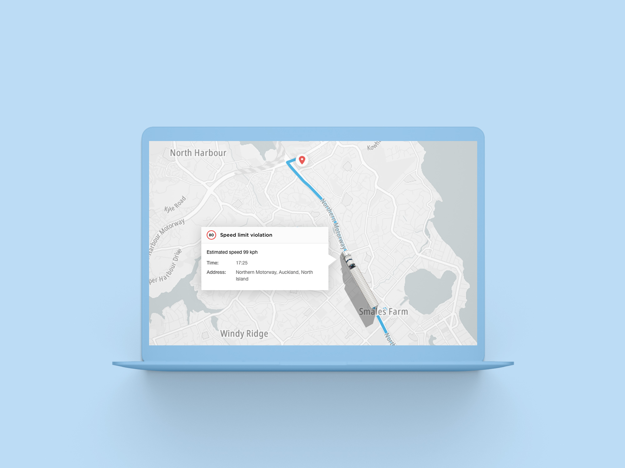 Open laptop displaying map with fleet tracking capabilities