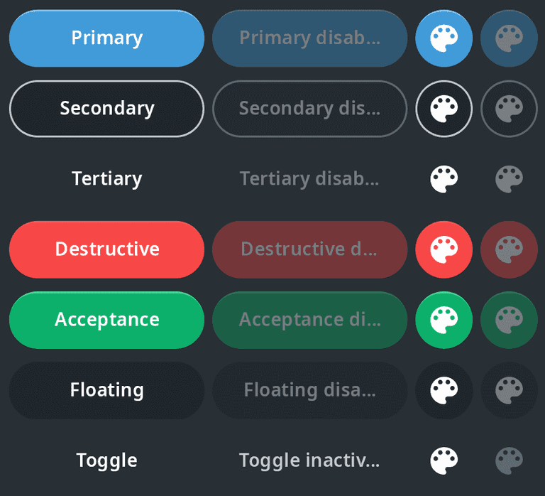 TtButton objects with various configurations