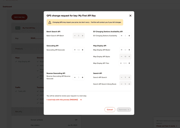 QPS limits assigned to an API key