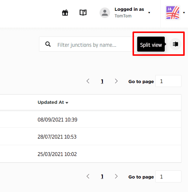 junctions list split view button