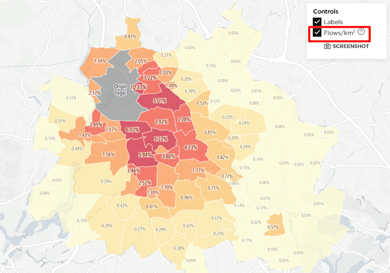 flows per squared kilometers
