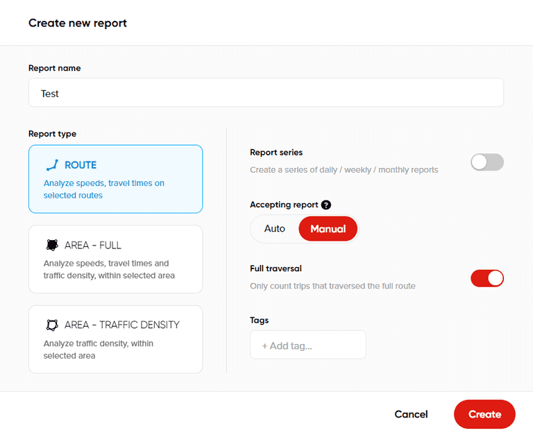 create new report popup