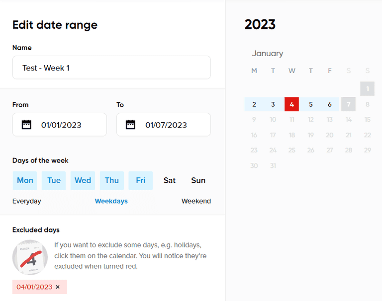 selecting and excluding days