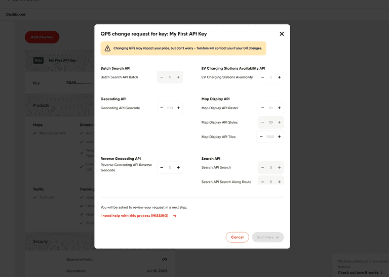 QPS limits assigned to an API key