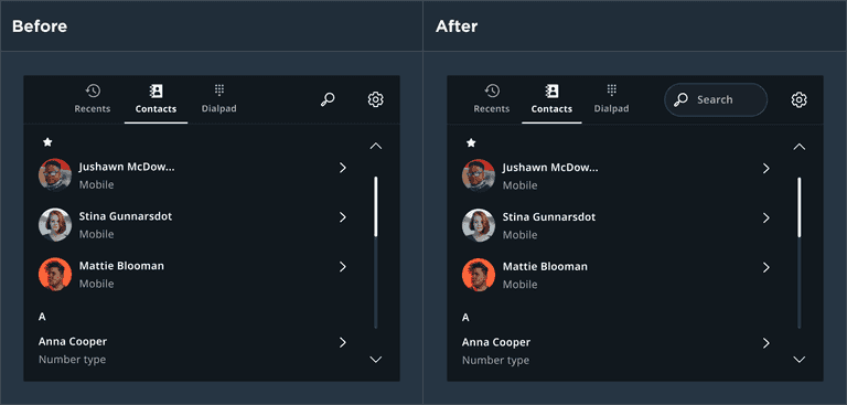 Before/after changes in sizes