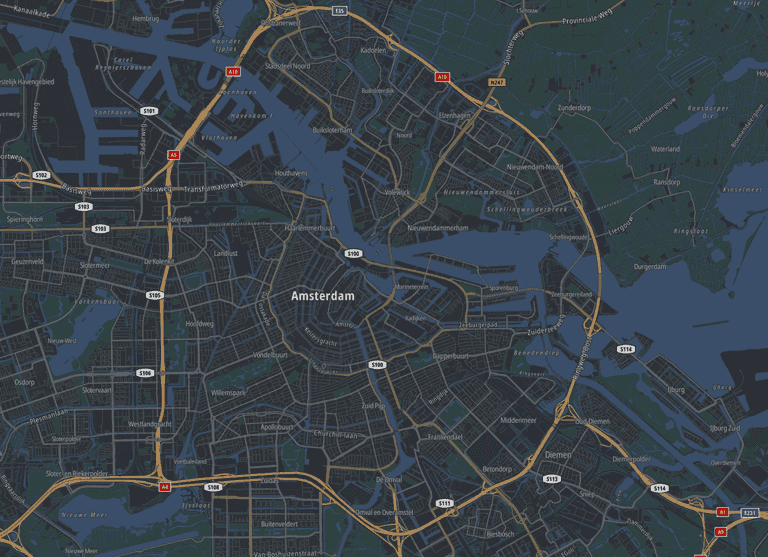 Example of map rendered using street-dark style