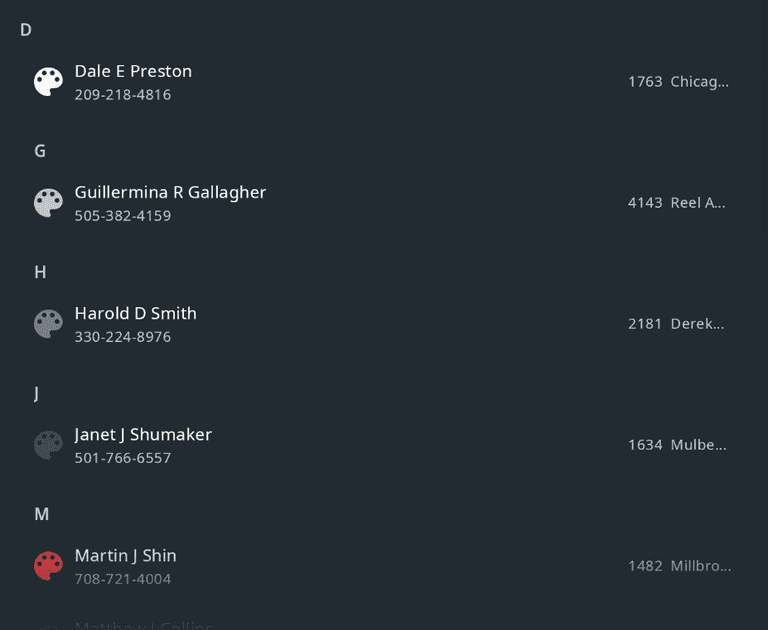 A TtListRecyclerView implementng a contact list