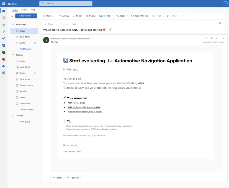 Welcome email with ANA resources