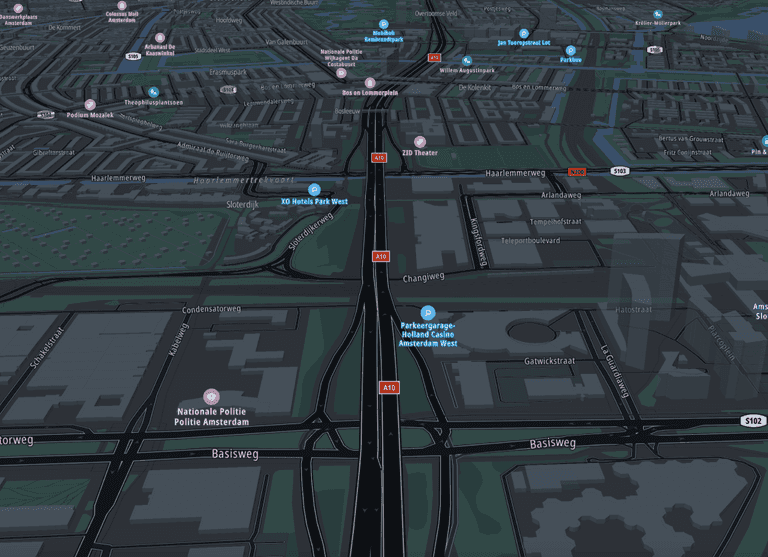 Example of map rendered using street-dark_driving style