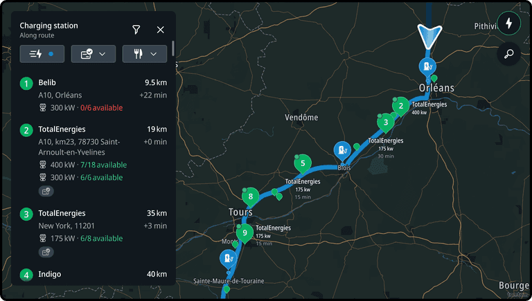 Search charging station with a route