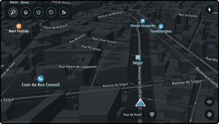 Driving without a route – Home screen